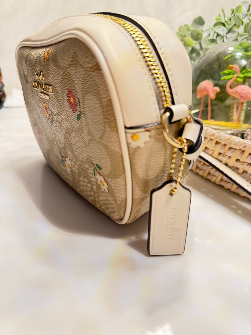 Coach Beige Signature Floral Crossbody Bag - Picture 3 of 14